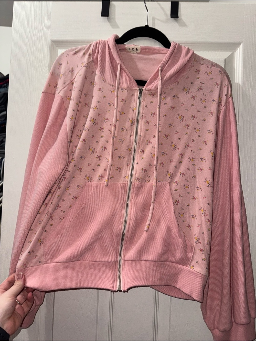 POL Pink Floral Zip Front Hoodie Jacket